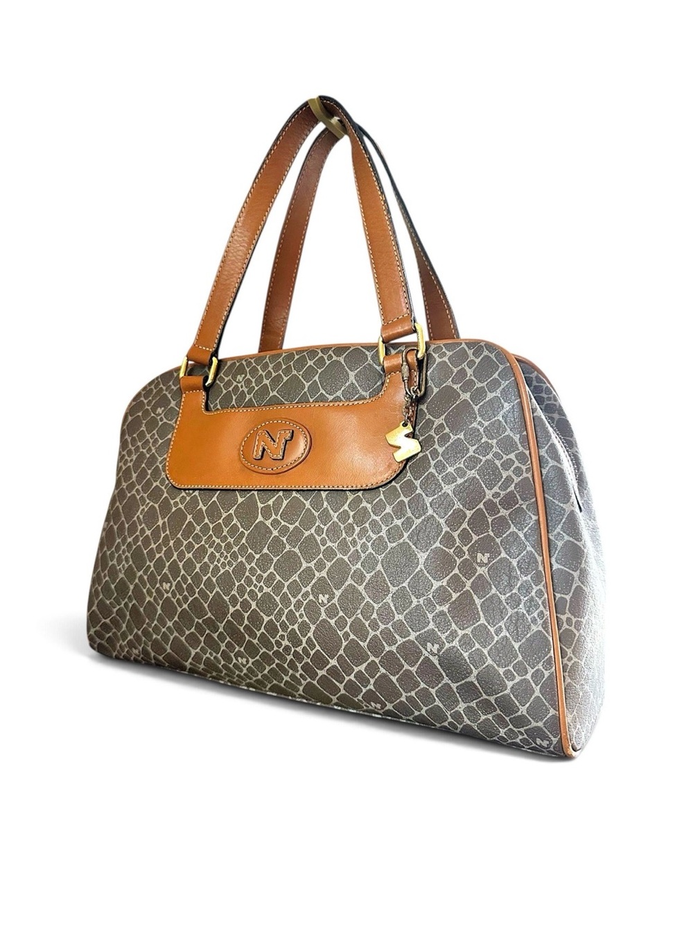 Nina Ricci Giraffe Print Coated Canvas Boston Bag